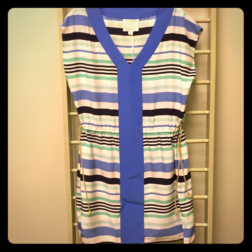 Sail to Sable blue silk tunic with drawstring tie